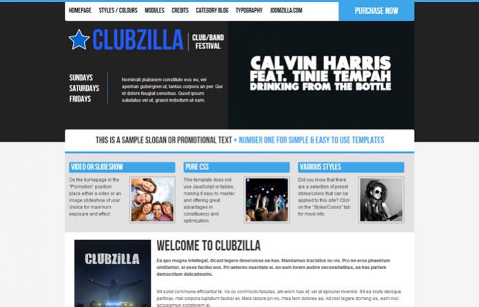 Clubzilla - Band / Festival / Event Joomla Template